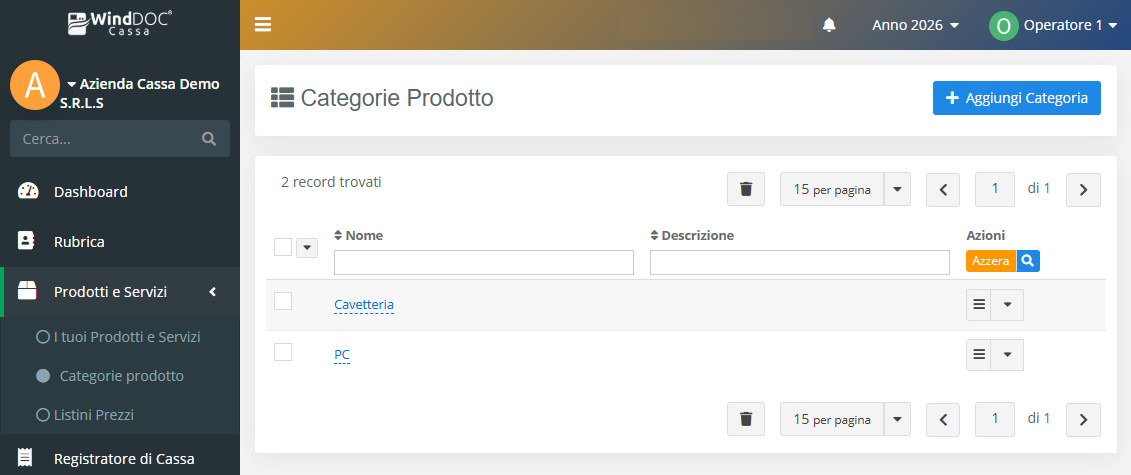 Categorie Prodotto : Lista