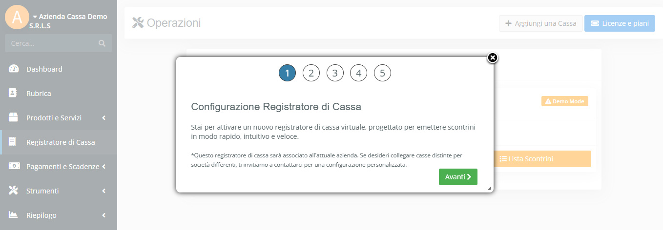 Nuovo Registratore di Cassa - Passo 1