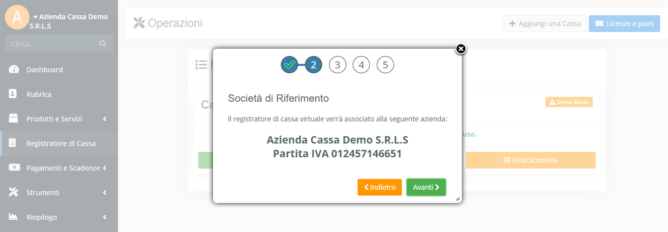 Nuovo Registratore di Cassa - Passo 2