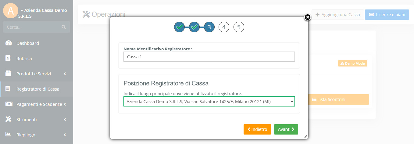 Nuovo Registratore di Cassa - Passo 3