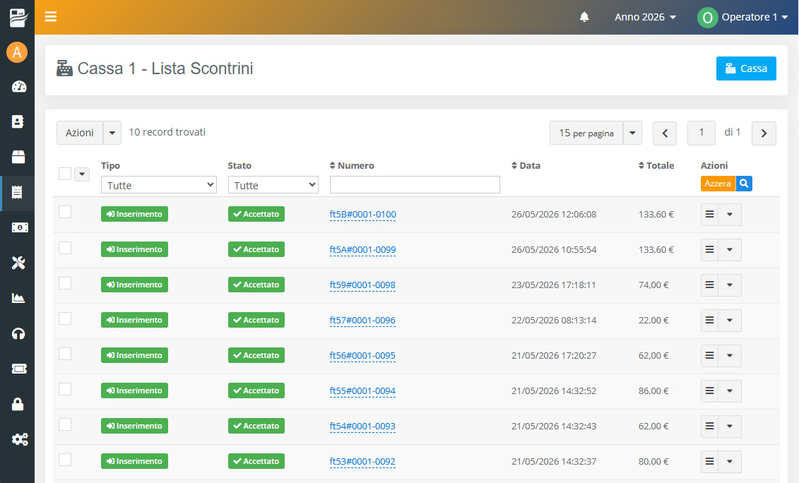 Cassa Cloud : Lista Scontrini