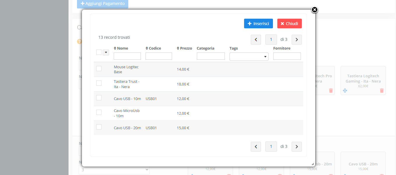 Cassa Cloud : Lista Prodotti