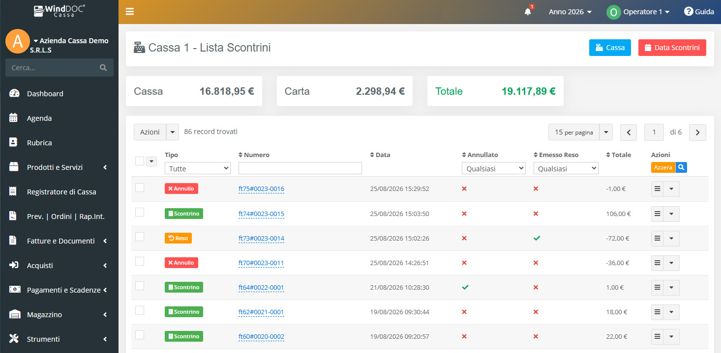 Cassa Cloud : Lista Scontrini
