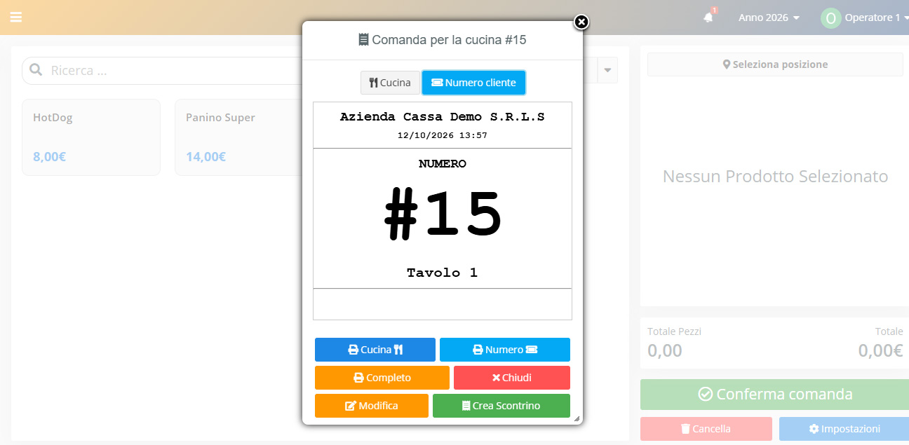 Conferma comanda numero