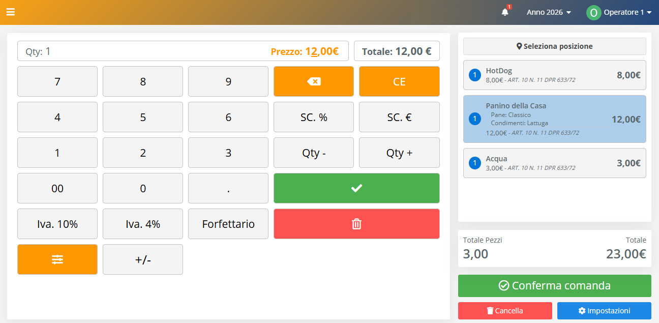 Generazione comanda prodotto prezzo